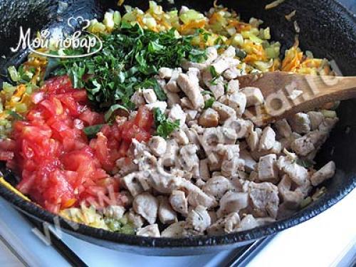 Лодочки из кабачков с курицей и рисом. Приготовление лодочек из кабачков, фаршированных курицей и овощами.