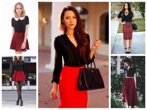 Черная блузка с красной юбкой. Какую блузку надеть с красной юбкой