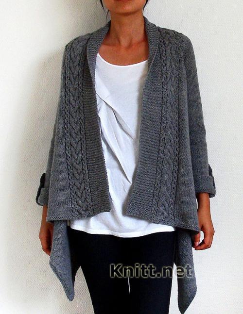 Серый кардиган спицами