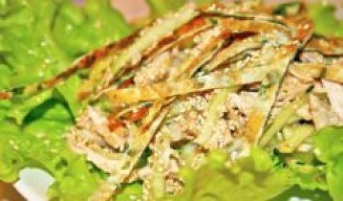 Салат с курицей и грибами и омлетом. Рецепт с омлетом и курицей