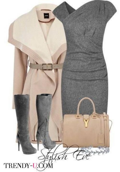 Украшения к серому трикотажному платью. Серое платье и деловой стиль одежды