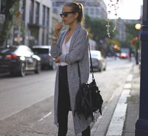 Серый короткий кардиган с чем носить. Трендовые образы этого сезона