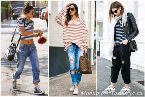 Полосатая блузка с чем носить. 