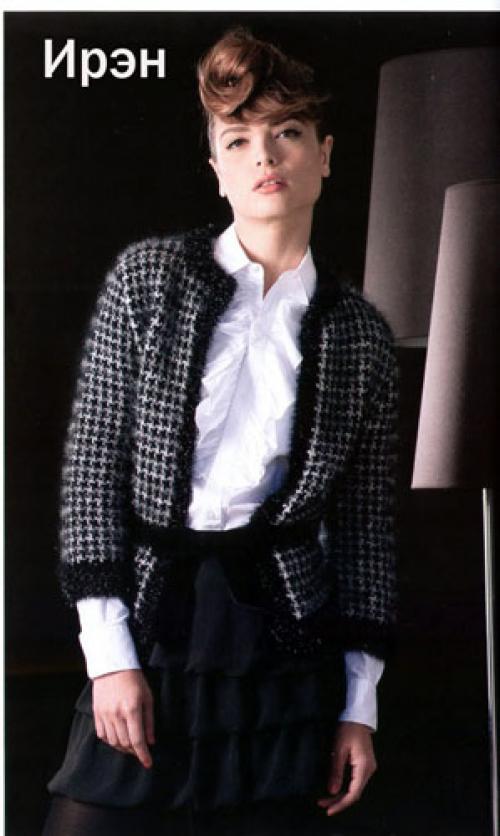 Вязаные жакеты спицами в стиле Шанель. Вязаный жакет Шанель спицами схема с описанием