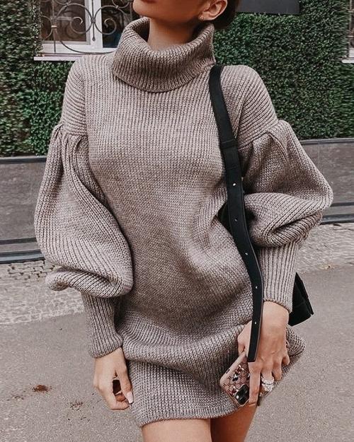 Осень и зима: стильные сочетания с вязаным платьем 04 Осень и зима: стильные сочетания с вязаным платьем 04