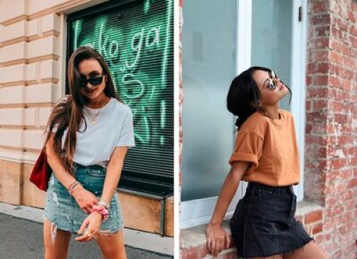 Как стильно носить мужскую футболку с юбкой или платьем. Как подобрать футболку с позиции длины юбки