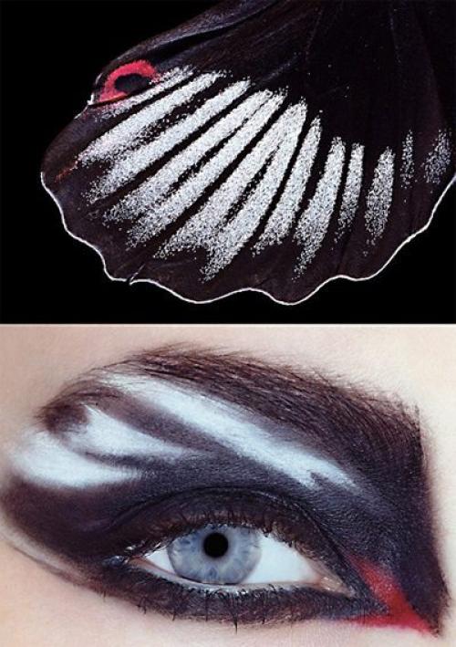 Черно-белый макияж глаз тенями. Экстравагантный макияж Зебра