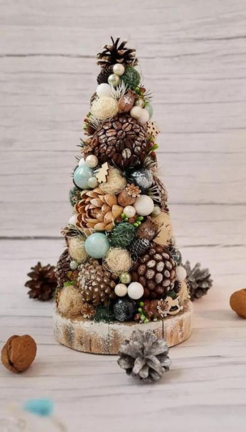 Новогодний декор!  Отличные идеи исполнения ёлочки с природны и атериа а и. 02