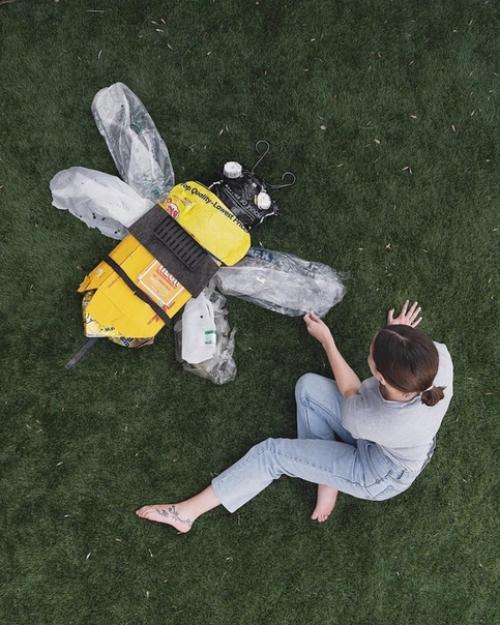 Девушка пытается привлечь внимание к проблеме экологии, создавая рисунки из мусора. 03