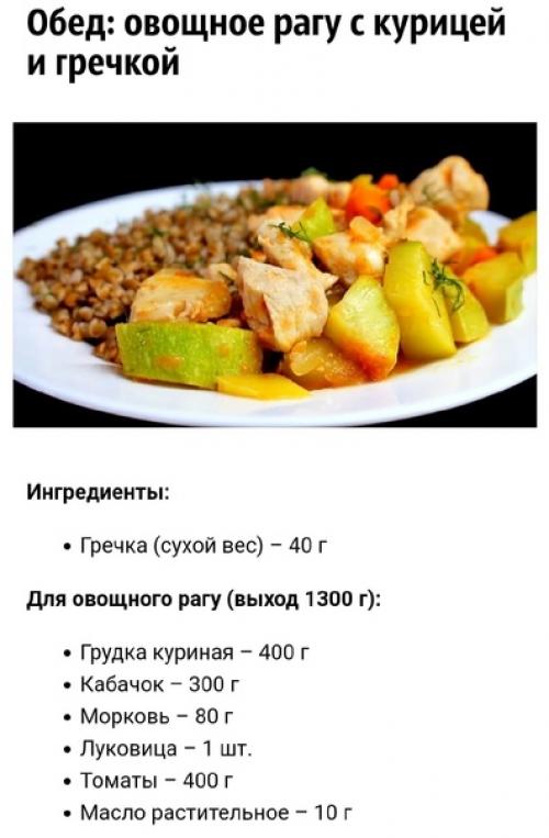 Меню на день для похудения (1200 ккал). 02