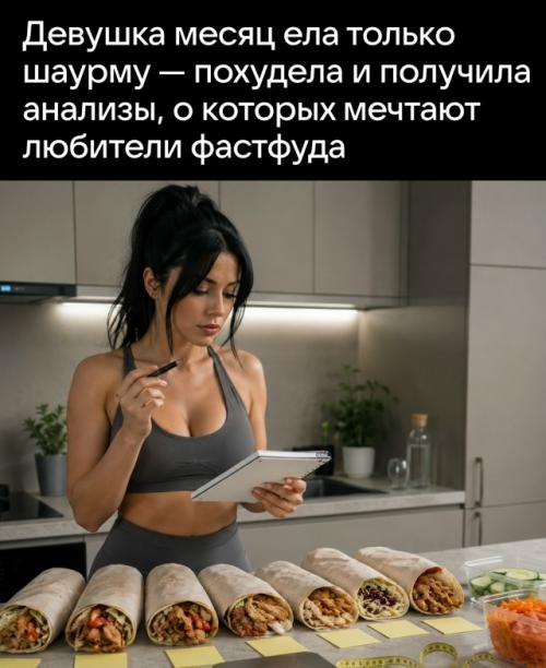 Девушка решила провести необычный эксперимент и на протяжении 30 дней питалась одной шаурмой. 

