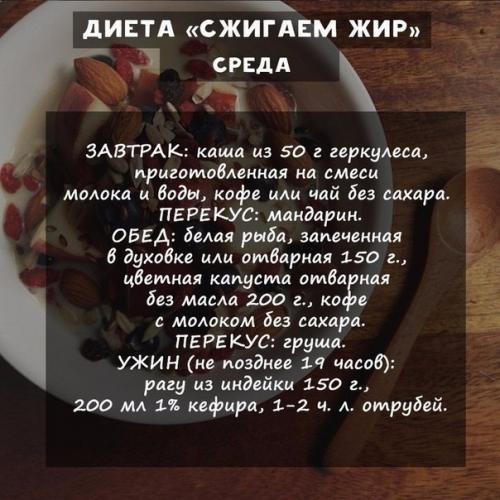 Низкокалорийный рацион на неделю. 02