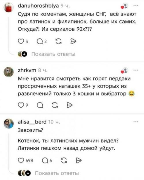 Парень предложил привозить в Россию филиппинок и латиноамериканок - и комментарии моментально превратились в поле боя. 03